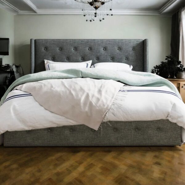 Wingback Upholstered Platform Velvet Bed