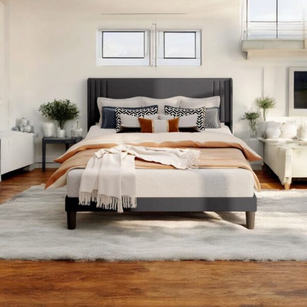 Platform Bed with Wingback Velvet Bed