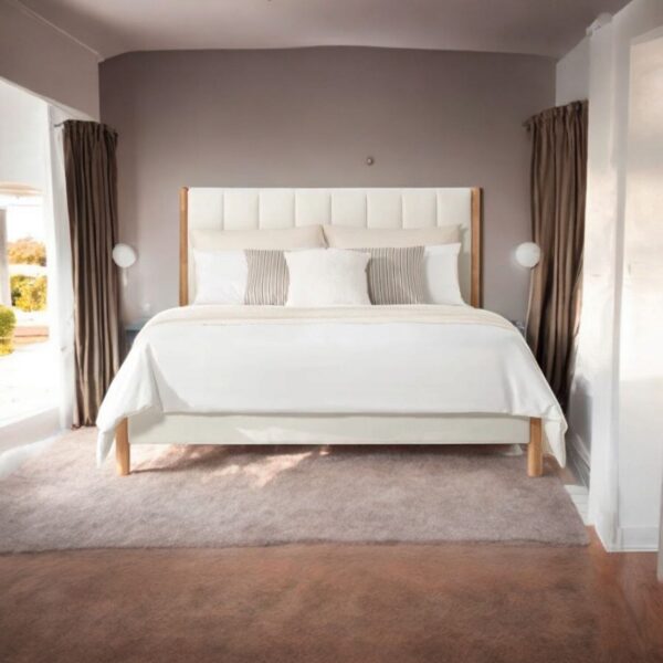 Solid Wood Boucle Upholstered Velvet Bed