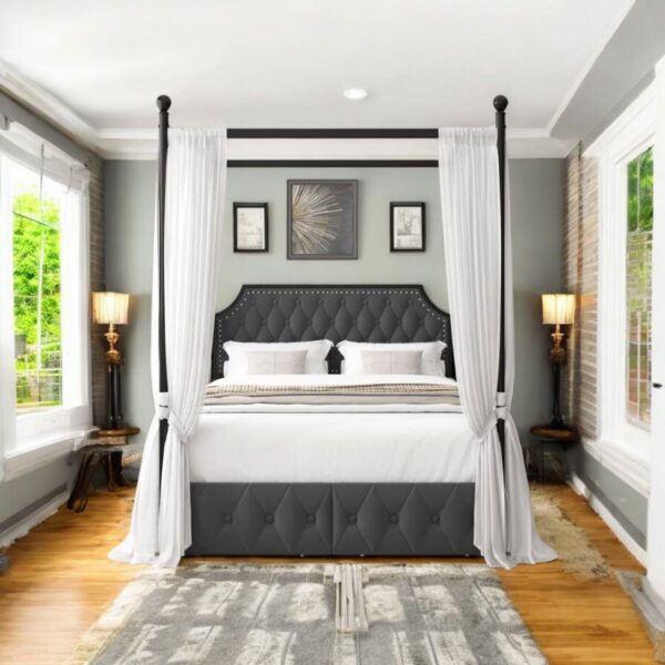 Upholstered wood Canopy Storage Bed