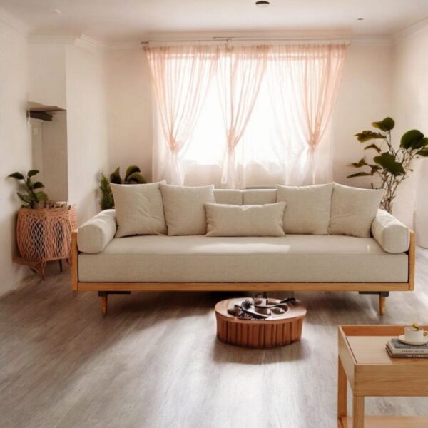 MoodCraft Luxe Wood And Fabric Sofa