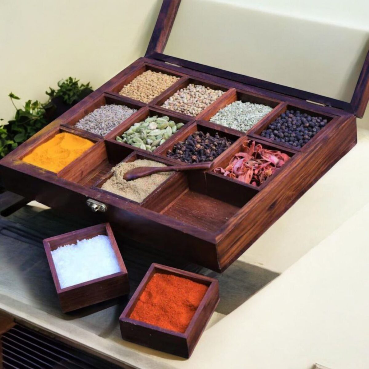 Carved Wooden Spice Box