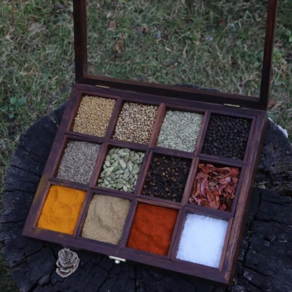 Carved Wooden Spice Box