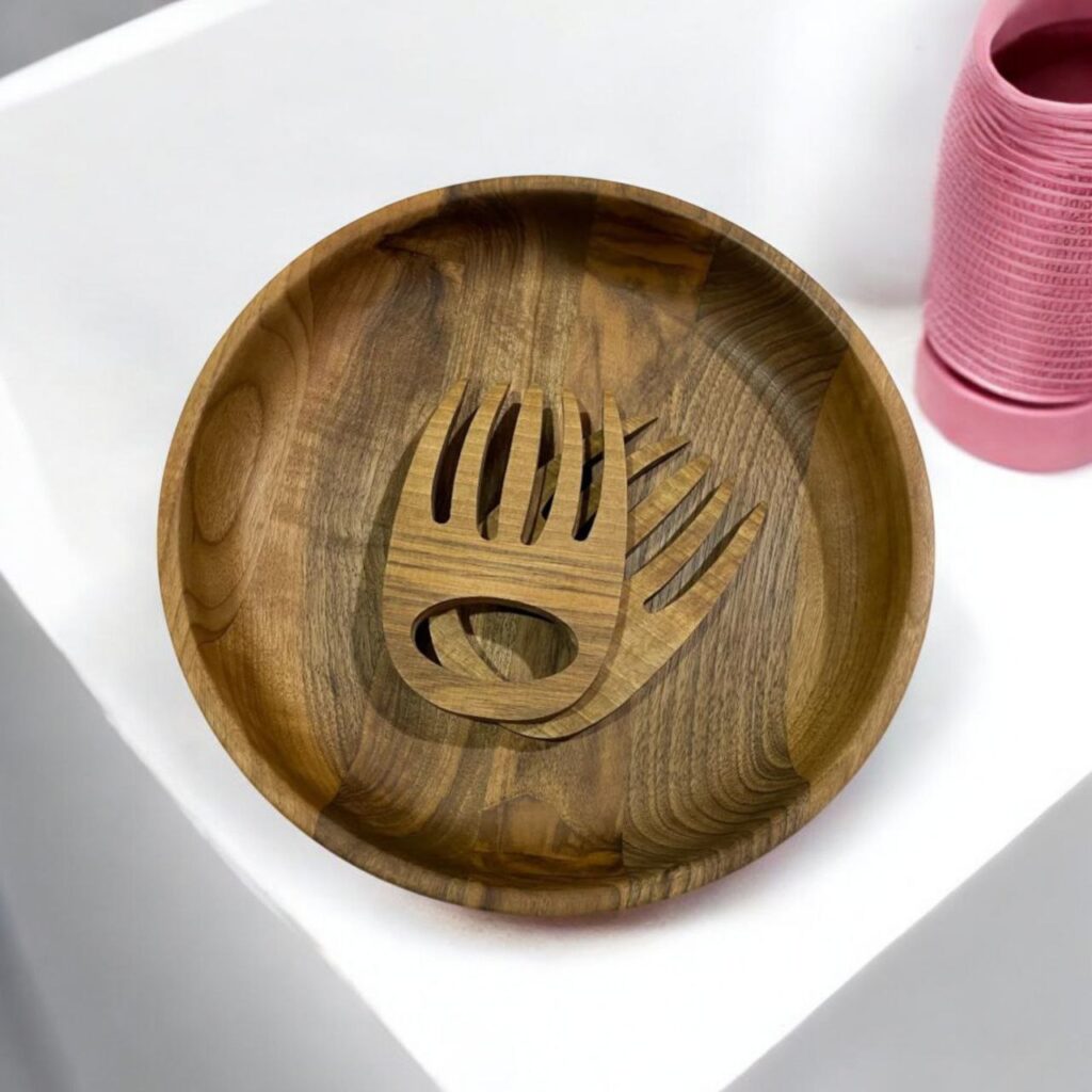 Serving bowl with salad spoons