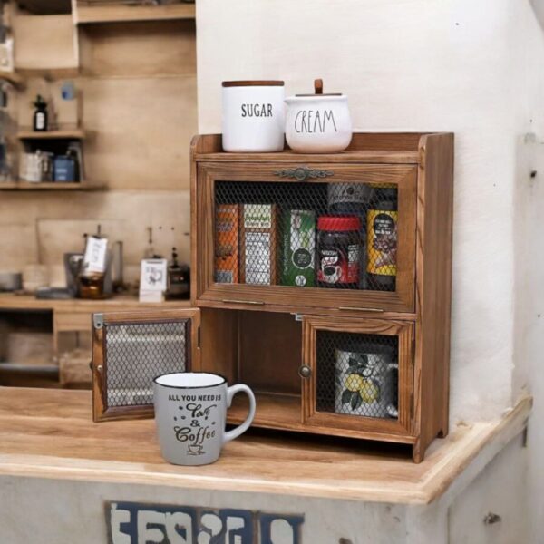 Wooden Countertop Potato And Onion Storage Bin Box
