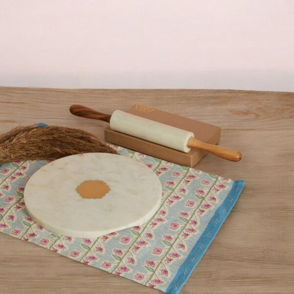 Solid Wood And Marble Ston Roti Chakla Belan