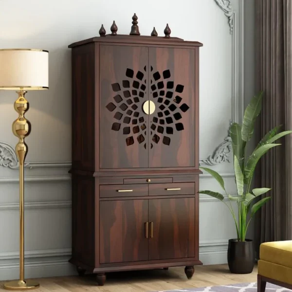 Solid Sheesham Wood Big Temple for Home & Office With Storage