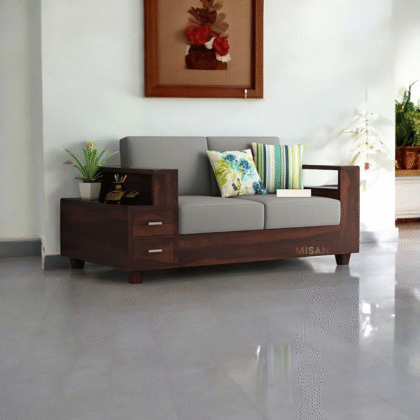 2 Seater Sofa Set with 2 Drawer Storage | Wooden Sofa Set Furniture for Living Room Home Office