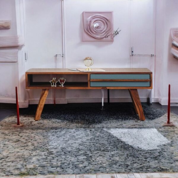 Louis Coffee Table in Teak Finish features a practical Drawer for storage