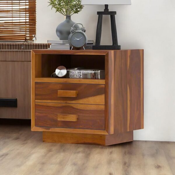 Bedside Wood Table for Bedroom | Side Nightstand Shelf Storage Drawers