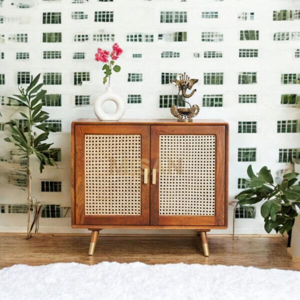 Boston Solid Wood Rattan Cane Two Door Sideboard Cabinet
