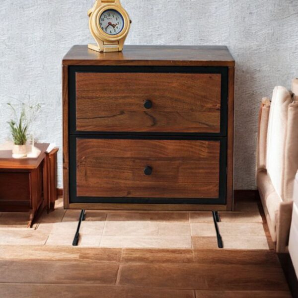 Bedside Table Two Drawer For Home Solid Wood