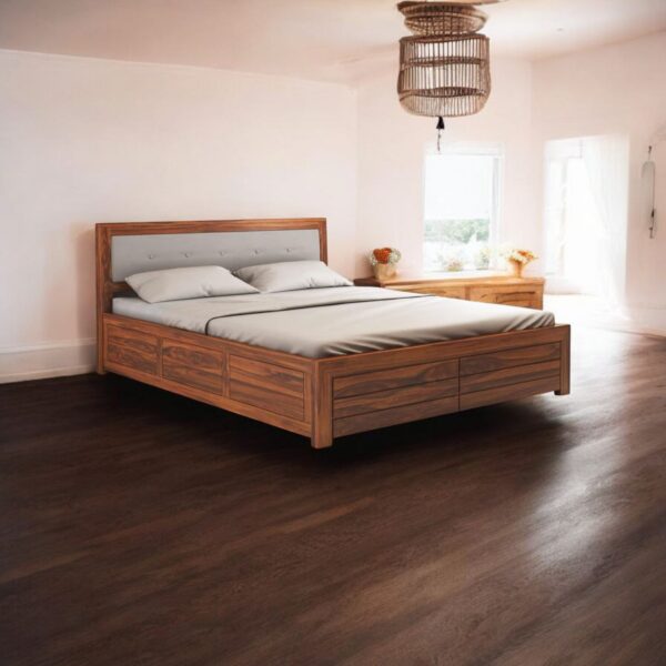 Queen Size Bed with Box Storage for Bedroom Wooden Double Bed Palang for Home