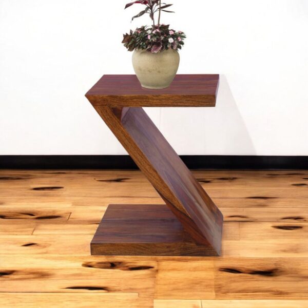 Wooden Z Shape Side End Table for Living Room in Provincial Teak Finish