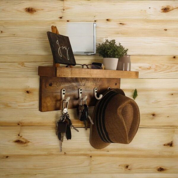 BAXTER Wooden Wall Shelf Organiser with Key Holders