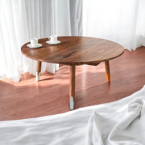 Solid Wood Buck Round Coffee Table with Pencil Legs
