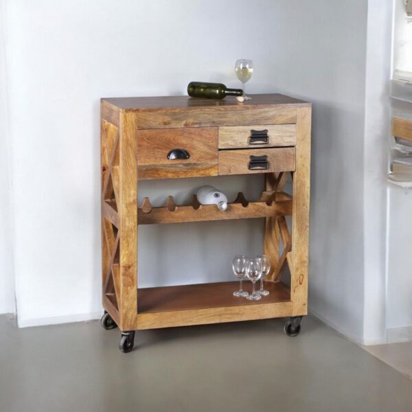 Simon Solid Wood Bar Cabinet Cum Trolly